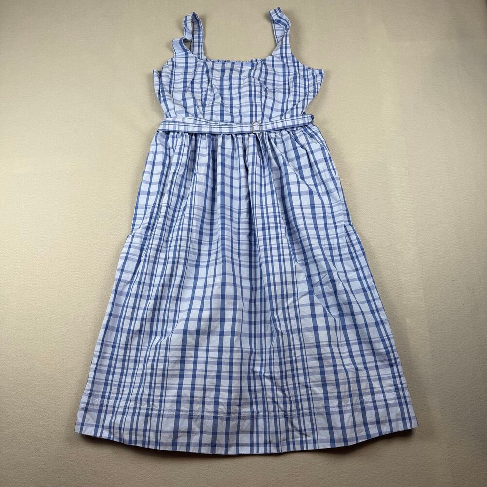Free Assembly Blue Plaid Belted Midi Dress L 12-14